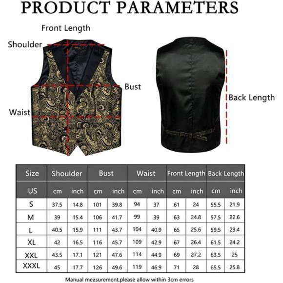 MEN'S Wedding Paisley Suit Vest, Black Gold Paisley - Picture 4 of 6